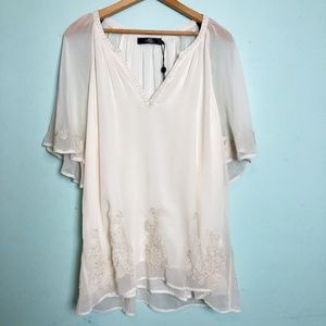 BKE BUCKLE Sheer Top with Beaded Embroidery NWOT